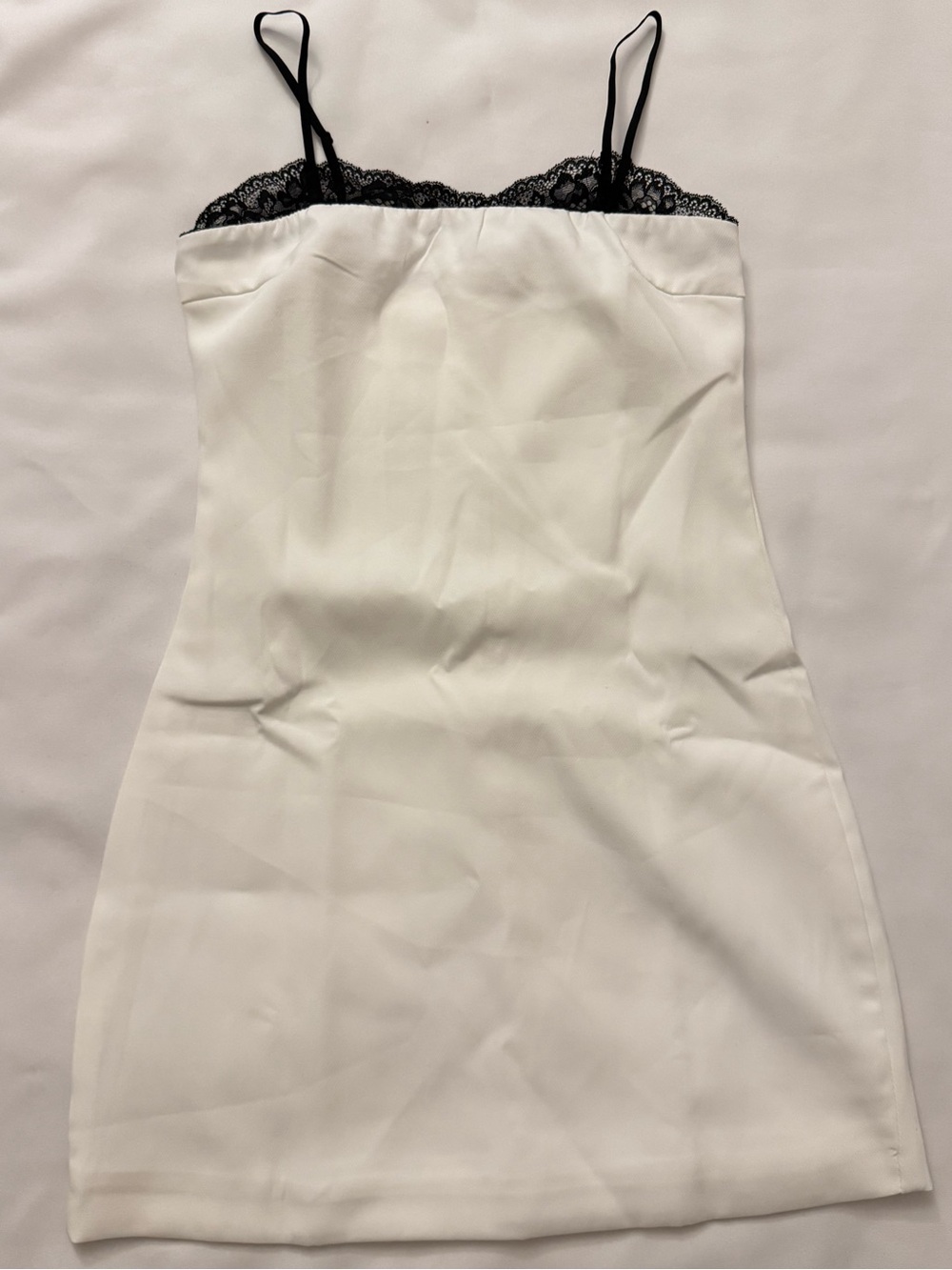 Women's White mini Dress with Black Lace Trim size S